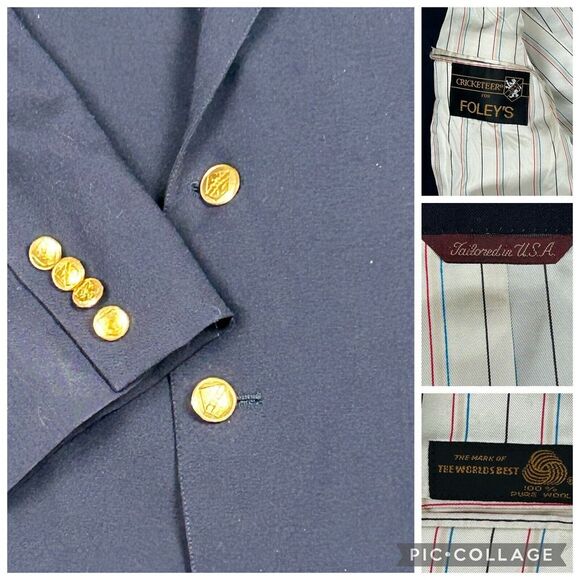 Other - Vintage Cricketeer USA Mens Gold Buttons Blue Blazer Sport Coat Jacket 100% Wool